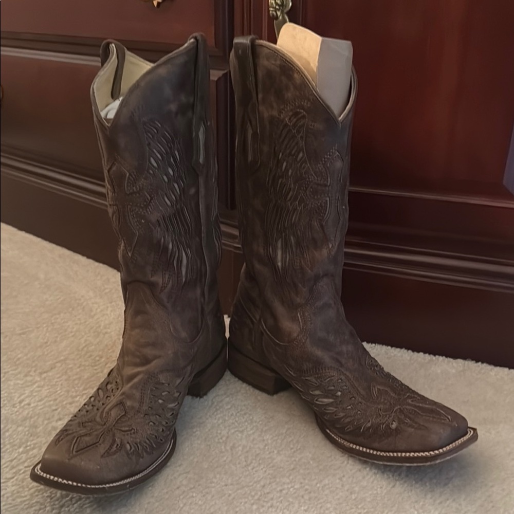 Real leather Brown Western Cowboy Boots